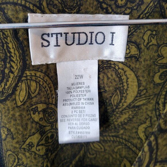 Studio I Womens Dress 22W Plus Shift Midi Sleeveless Green Paisley Zip PAI29E - Picture 11 of 11